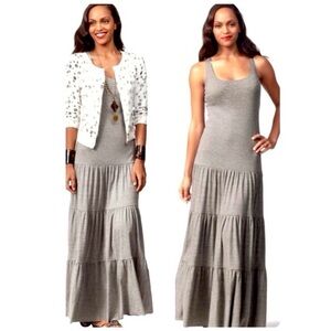 Cabi 853 Grey Tiered Bottom Resort Maxi Dress Size Small